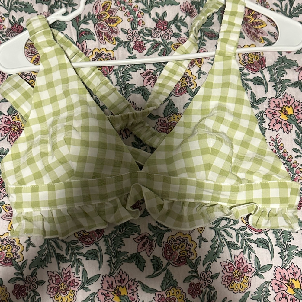 Princess Polly Light Green Checkered Top